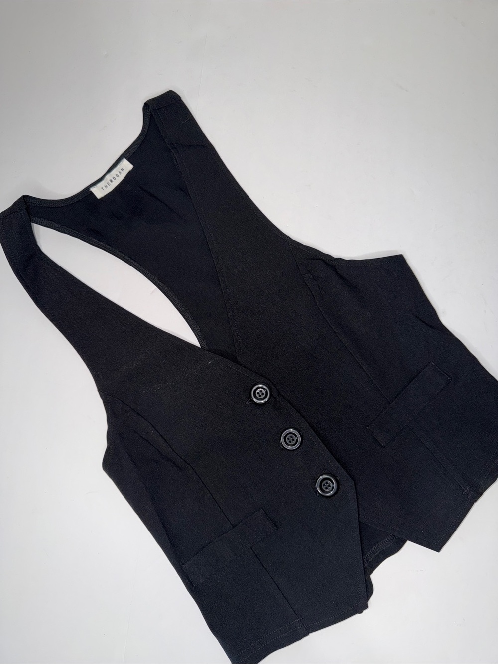 TheMogan Women’s Black Racerback Tuxedo Vest Button Front Waistcoat size L